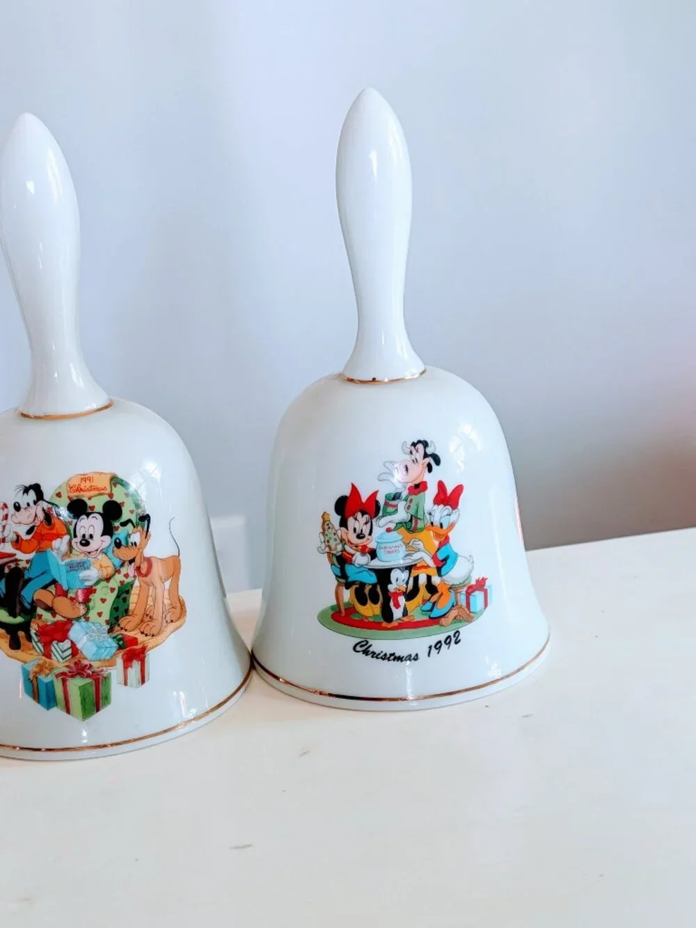 Set of 5 VTG Disney Grolier Christmas Bells 1985-1992 Mickey Donald Ceramic 80s